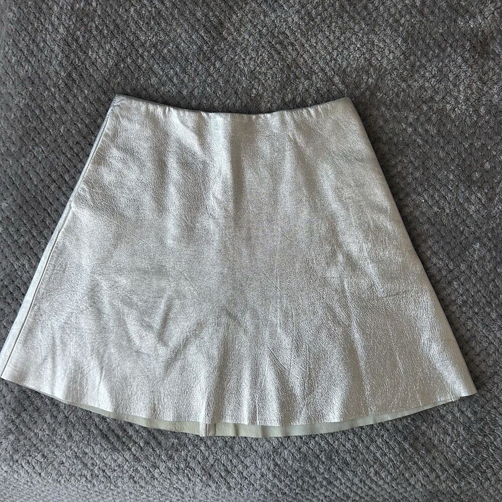 TopShop silver shiny Genuine Lamb leather skirt Size 6 S